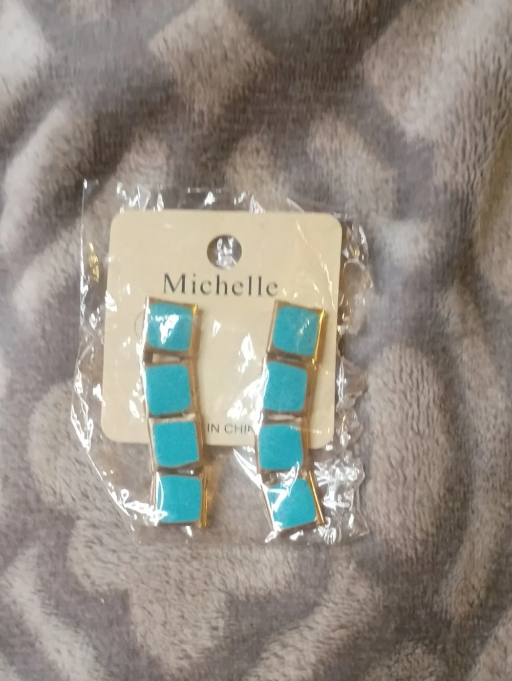 Michelle Turquoise Color Square Drop Earrings
